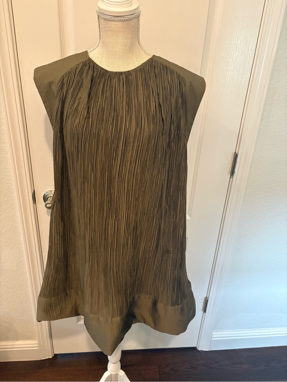 Anthropologie Olive Green Pleated Sleeveless Tunic